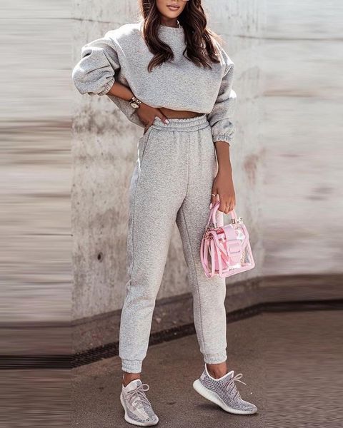 women's two piece pants autumn women set casual long sleeve sweatshirts + high waist pocket jogging lady sets, White
women's two piece pants autumn women set casual long sleeve sweatshirts + high waist pocket jogging lady sets, White