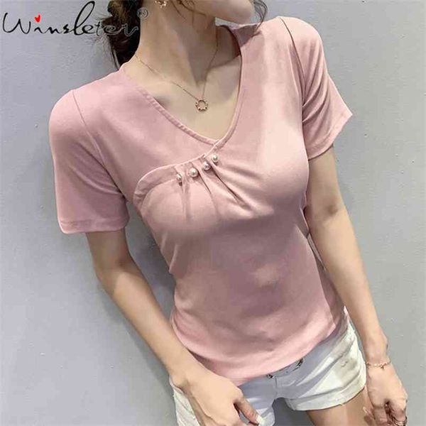 t shirt women cotton solid t-shirt casual trend beading v-neck tshirt short sleeve korean camiseta feminina t05216b 210421, Black;gray
t shirt women cotton solid t-shirt casual trend beading v-neck tshirt short sleeve korean camiseta feminina t05216b 210421, Black;gray