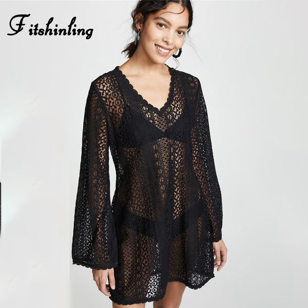 fitshinling transparent lace short beach dress swimwear summer sundress long sleeve sheer pareos bohemian dresses women
fitshinling transparent lace short beach dress swimwear summer sundress long sleeve sheer pareos bohemian dresses women