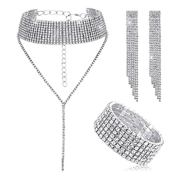 earrings & necklace treazy luxury bridal jewelry sets rhinestone crystal statement tassel choker bracelet wedding, Silver
earrings & necklace treazy luxury bridal jewelry sets rhinestone crystal statement tassel choker bracelet wedding, Silver