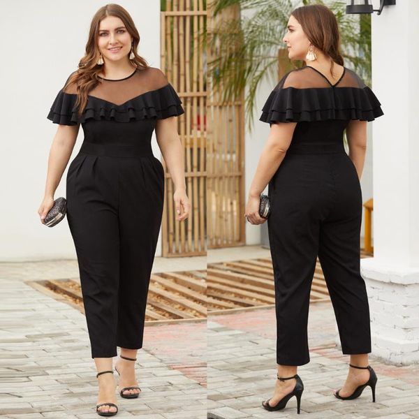 women's jumpsuits & rompers plus size bodysuit mesh stitching ruffled short-sleeved small feet long length jumpsuit combinaison femme #, Black;white
women's jumpsuits & rompers plus size bodysuit mesh stitching ruffled short-sleeved small feet long length jumpsuit combinaison femme #, Black;white