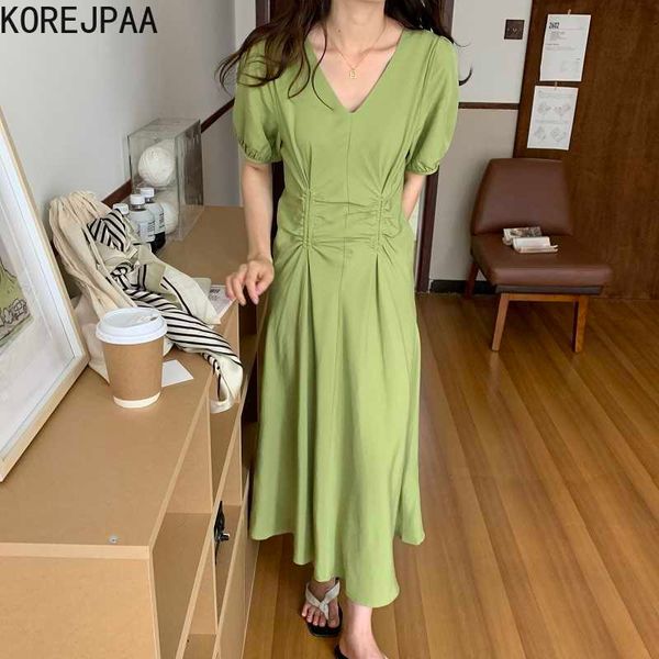 korejpaa women dress summer korean chic ladies elegant retro temperament v-neck pleated waist slim puff sleeve vestidos 210526, Black;gray
korejpaa women dress summer korean chic ladies elegant retro temperament v-neck pleated waist slim puff sleeve vestidos 210526, Black;gray