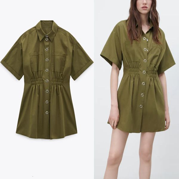 dresses za green summer shirt women short sleeve elastic waist pleated cotton es woman snap button up mini vestidos, Black;gray
dresses za green summer shirt women short sleeve elastic waist pleated cotton es woman snap button up mini vestidos, Black;gray