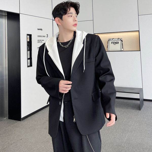 korean style fashion chic fake two piece blazer men's new loose hooded collar long sleeve suit jacket male tide autumn 2021, White;black
korean style fashion chic fake two piece blazer men's new loose hooded collar long sleeve suit jacket male tide autumn 2021, White;black