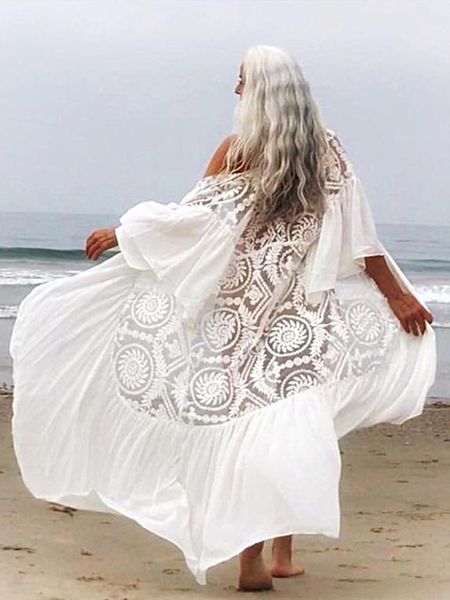 women's swimwear white lace chiffon long blouse shirt women beach cover-up sarong floral embroidery kimono cardigan summer, White;black
women's swimwear white lace chiffon long blouse shirt women beach cover-up sarong floral embroidery kimono cardigan summer, White;black