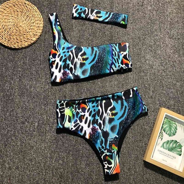 high waist bikini set womens swimsuit one shoulder bandeau print thong women swimwear 3 pieces bather bathing suit, White;black
high waist bikini set womens swimsuit one shoulder bandeau print thong women swimwear 3 pieces bather bathing suit, White;black