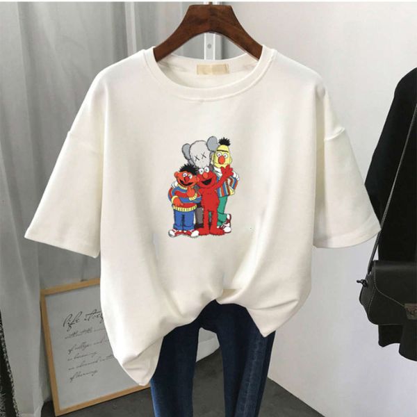 women's t-shirt short summer base shirt korean loose cartoon sesame street printed half sleeve lov 2s3h, White
women's t-shirt short summer base shirt korean loose cartoon sesame street printed half sleeve lov 2s3h, White