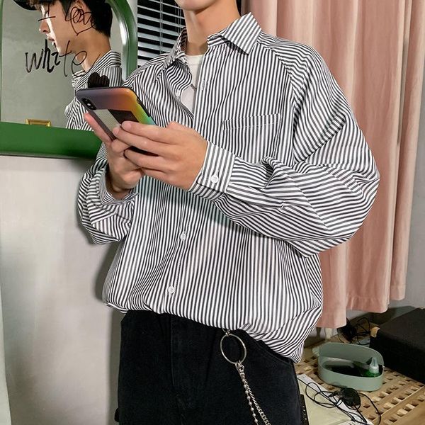 men's casual shirts men 's simple shirt striped loose all -match long-sleeved korean spring and autumn ulzzang women, White;black
men's casual shirts men 's simple shirt striped loose all -match long-sleeved korean spring and autumn ulzzang women, White;black