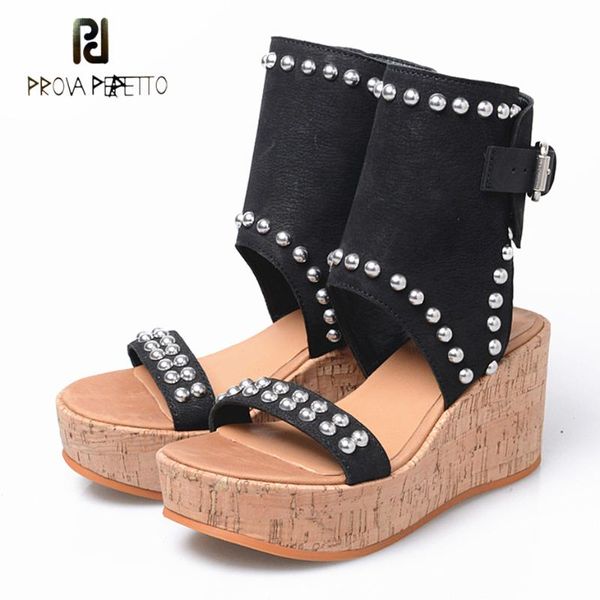prova perfetto rivet genuine leather rome sandals wedge heel summer shoes increased platform open toe leisure style dress, Black
prova perfetto rivet genuine leather rome sandals wedge heel summer shoes increased platform open toe leisure style dress, Black