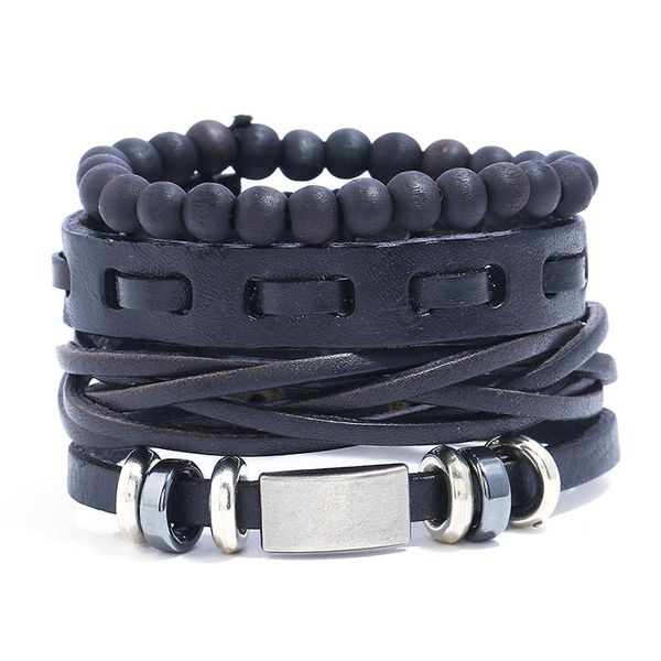 charm bracelets 3pcs/set punk black leather flat band tag wood beads cord knots wrap wide stackable bangles for man, Golden;silver
charm bracelets 3pcs/set punk black leather flat band tag wood beads cord knots wrap wide stackable bangles for man, Golden;silver