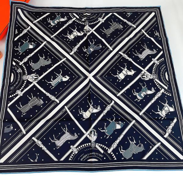 scarves 90cm luxury horse coat twill 100% silk scarf hand rolled edges foulard hijab brand 2021 design square women shawl, Blue;gray 
scarves 90cm luxury horse coat twill 100% silk scarf hand rolled edges foulard hijab brand 2021 design square women shawl, Blue;gray