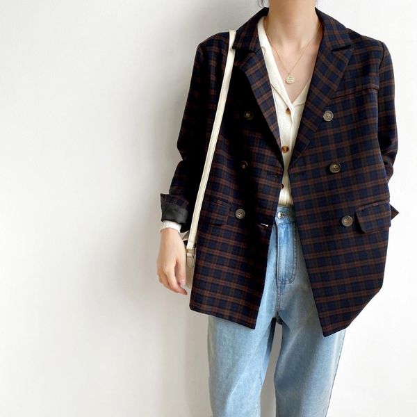 vintage plaid blazer women coat autumn winter ol elegant loose suit jacket female blazers 210421, White;black
vintage plaid blazer women coat autumn winter ol elegant loose suit jacket female blazers 210421, White;black