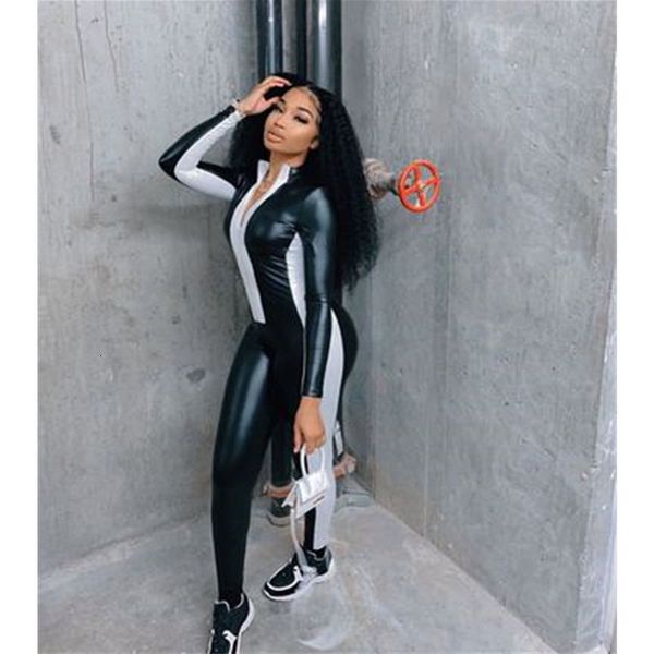 women's jumpsuits & rompers ladies pu bright leather fashion trend long sleeve zipper neck designer winter female splicing skinny casu, Black;white
women's jumpsuits & rompers ladies pu bright leather fashion trend long sleeve zipper neck designer winter female splicing skinny casu, Black;white