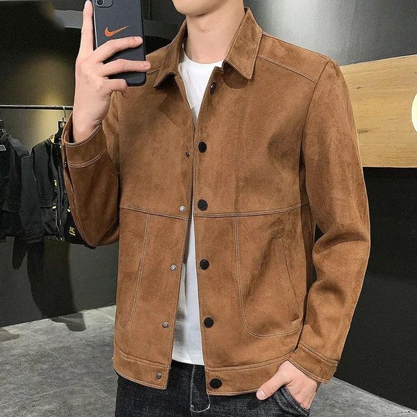 men's jackets spring 2022 autumn fashion mens suede leather coats turn-down collar casual outwear male clothes b572, Black;brown
men's jackets spring 2022 autumn fashion mens suede leather coats turn-down collar casual outwear male clothes b572, Black;brown