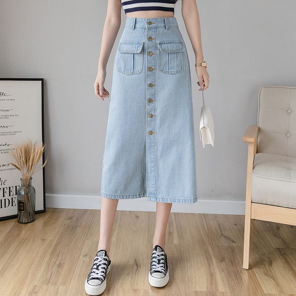 skirts summer long denim skirt women single button high waist a line jeans street wear blue or sky jupe jean femme uo1e, Black
skirts summer long denim skirt women single button high waist a line jeans street wear blue or sky jupe jean femme uo1e, Black