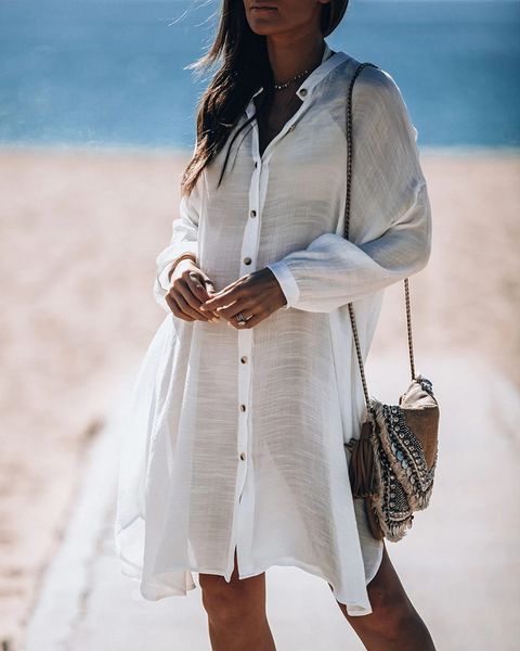 women's swimwear button down shirt beach cover up 2021 women transparent sheer bikini outing summer long blouse zfsi, White;black
women's swimwear button down shirt beach cover up 2021 women transparent sheer bikini outing summer long blouse zfsi, White;black