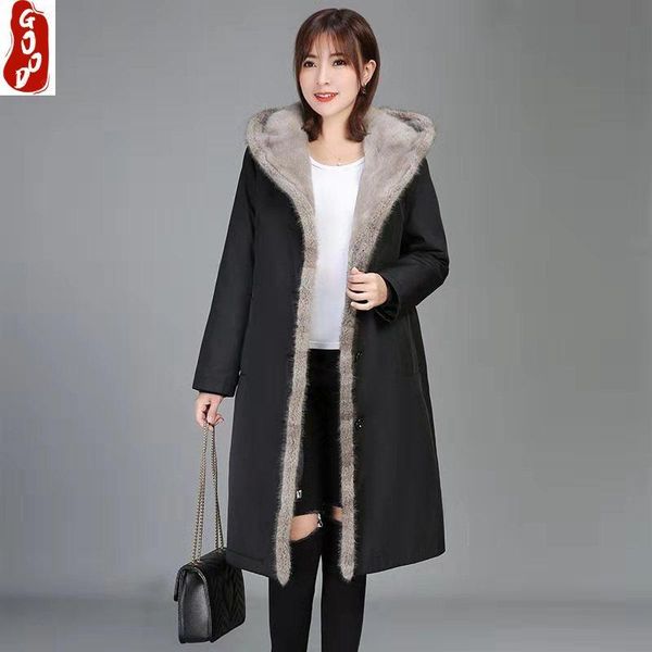 women's fur & faux real rex liner parka thick warm winter coat women long jacket natural mink hooded clothes lw1491, Black
women's fur & faux real rex liner parka thick warm winter coat women long jacket natural mink hooded clothes lw1491, Black