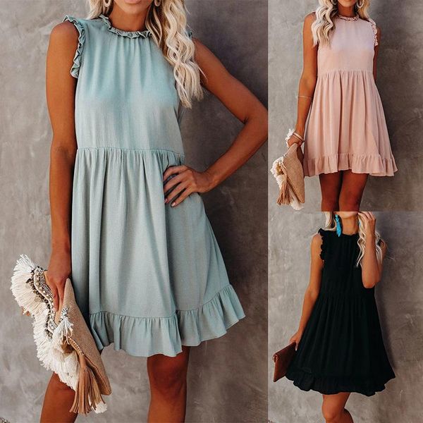 casual dresses elegant summer women dress o-neck sleeveless ruffle lady wl374, Black;gray
casual dresses elegant summer women dress o-neck sleeveless ruffle lady wl374, Black;gray
