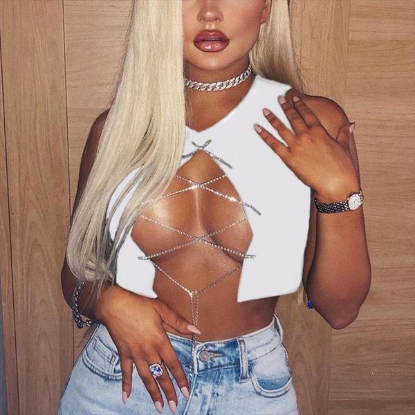 hollow out sleeveless cardigan women tank crop rhinestone link chain fashion solid slim club camisole, White
hollow out sleeveless cardigan women tank crop rhinestone link chain fashion solid slim club camisole, White