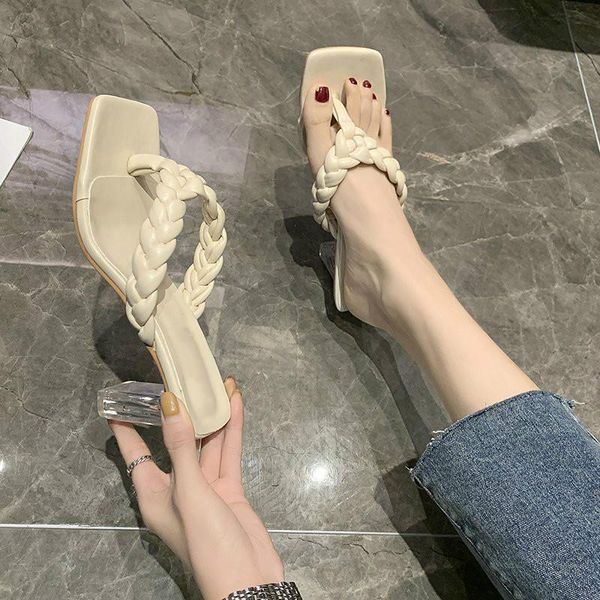 large size high heels women's slippers 2021 woven summer shoes woman fashion transparent heel square toe ladies flip flops, Black
large size high heels women's slippers 2021 woven summer shoes woman fashion transparent heel square toe ladies flip flops, Black