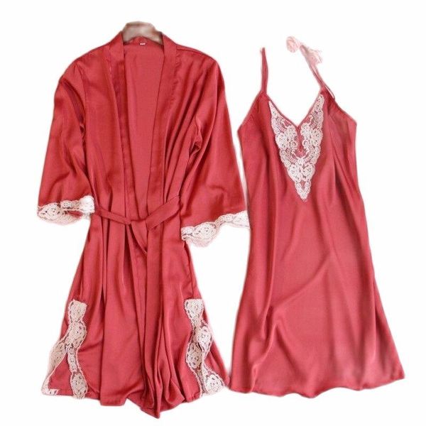 women's sleepwear 2021 lace ice silk 2pcs robe set women v-neck gown kimono bathrobe night dress casual nightgown, Black;red
women's sleepwear 2021 lace ice silk 2pcs robe set women v-neck gown kimono bathrobe night dress casual nightgown, Black;red