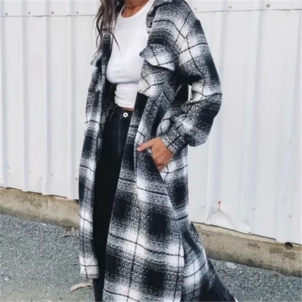women's jackets 2021 autumn and winter european american style retro loose long lapel wool plaid coat, Black;brown
women's jackets 2021 autumn and winter european american style retro loose long lapel wool plaid coat, Black;brown