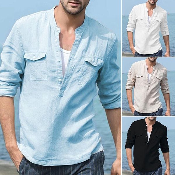 men's cotton and linen material long sleeve shirt fashion stand collar loose half cardigan casual shirts, White;black
men's cotton and linen material long sleeve shirt fashion stand collar loose half cardigan casual shirts, White;black