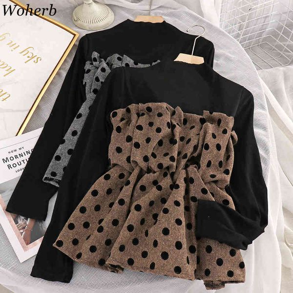 fake two peice long sleeve t-shirt women polka dot patchwork slim waist t shirts korean chic elegant tee 210422, White
fake two peice long sleeve t-shirt women polka dot patchwork slim waist t shirts korean chic elegant tee 210422, White
