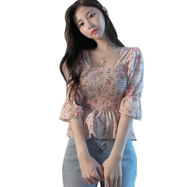 women's blouses & shirts womens fashion floral square collar blouse summer sweet short sleeves chiffon 2021, White
women's blouses & shirts womens fashion floral square collar blouse summer sweet short sleeves chiffon 2021, White