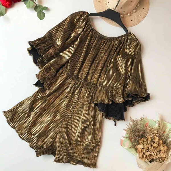 women's jumpsuits & rompers summer metallic ruffle-trim romper playsuits women graceful casual overalls gody, Black;white
women's jumpsuits & rompers summer metallic ruffle-trim romper playsuits women graceful casual overalls gody, Black;white
