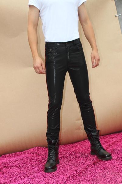 men's pants 29-36 clothing fashion simple and generous multicolour slim leather trousers male stage costumes, Black
men's pants 29-36 clothing fashion simple and generous multicolour slim leather trousers male stage costumes, Black