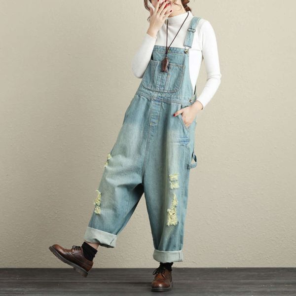shirt with water large frayed light color suspender women's casual loose wide legs broken pants tide wandering record, Blue
shirt with water large frayed light color suspender women's casual loose wide legs broken pants tide wandering record, Blue