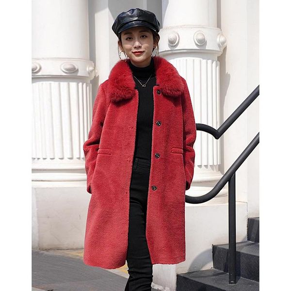 women's fur & faux natural wool collar overcoat sheep shearing coat jacket women female fashion single breasted long outwear autumn win, Black
women's fur & faux natural wool collar overcoat sheep shearing coat jacket women female fashion single breasted long outwear autumn win, Black