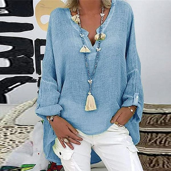 women's blouses & shirts blouse women long sleeve solid loose v-neck shirt chemise longue femme plus size vintage, White
women's blouses & shirts blouse women long sleeve solid loose v-neck shirt chemise longue femme plus size vintage, White