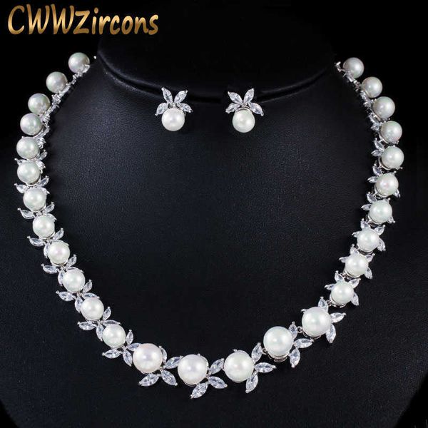 shiny cubic zirconia paved round big pearl bridal wedding party necklace earrings jewelry sets for women t359 210714, Silver
shiny cubic zirconia paved round big pearl bridal wedding party necklace earrings jewelry sets for women t359 210714, Silver
