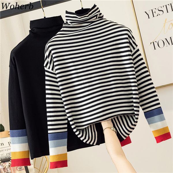 harajuku rainbow sweater turtleneck women pullover striped high elasticity knitted jumper autumn winter basic sweaters 210519, White;black
harajuku rainbow sweater turtleneck women pullover striped high elasticity knitted jumper autumn winter basic sweaters 210519, White;black