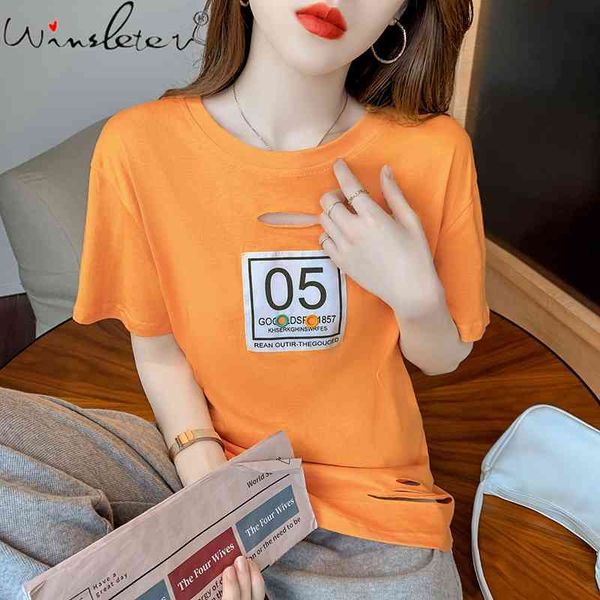 women's t-shirt summer korean style loose cotton fashion hold hollow out women all match patch leeter number tees t15730, White
women's t-shirt summer korean style loose cotton fashion hold hollow out women all match patch leeter number tees t15730, White
