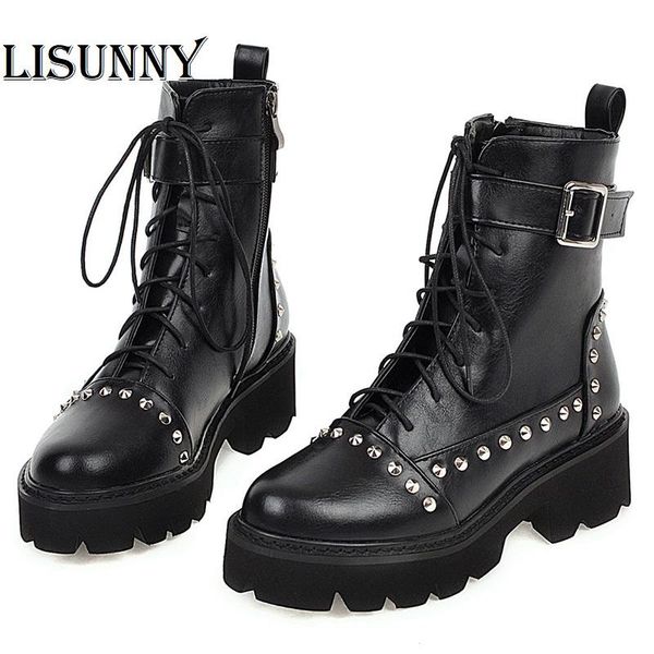 boots 2021 rivet military women lace up black leather ankle mid heel goth style short for autumn high quality
boots 2021 rivet military women lace up black leather ankle mid heel goth style short for autumn high quality