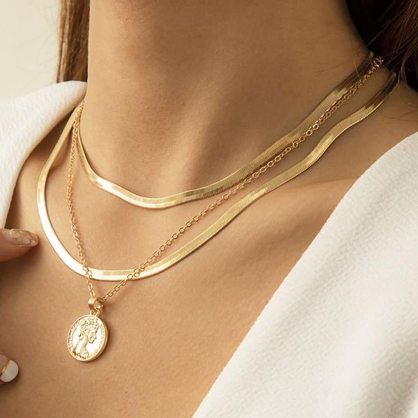 pendant necklaces multilayer fashion portrait engraved coin necklace lady boho flat snake chain clavicle girl glamour jewelry, Silver
pendant necklaces multilayer fashion portrait engraved coin necklace lady boho flat snake chain clavicle girl glamour jewelry, Silver
