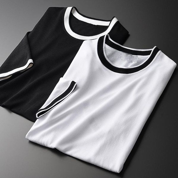 men's t-shirts classic knitting mens luxury summer round collar contrast color men plus size 4xl slim fit casual man, White;black
men's t-shirts classic knitting mens luxury summer round collar contrast color men plus size 4xl slim fit casual man, White;black