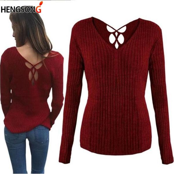 women's sweaters 2021 knitwear back hollow out sweater pullovers women spring autumn long sleeve warm knitting slim v-neck, White;black 
women's sweaters 2021 knitwear back hollow out sweater pullovers women spring autumn long sleeve warm knitting slim v-neck, White;black