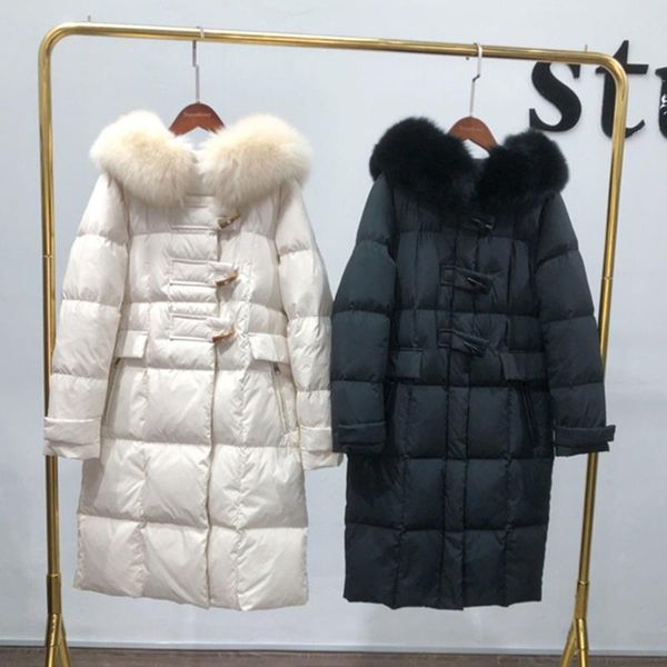women's down & parkas winter large natural fur collar hooded feather jacket women white duck coat vintage horn button thick warm outwea, Black
women's down & parkas winter large natural fur collar hooded feather jacket women white duck coat vintage horn button thick warm outwea, Black