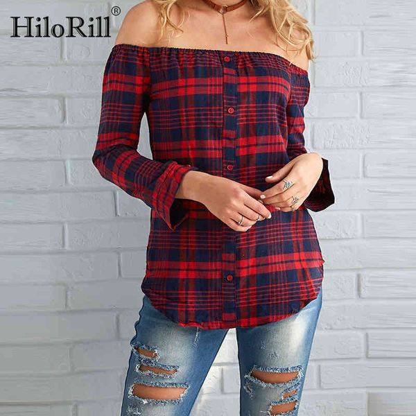 women blouses off shoulder long sleeve plaid shirt slash neck office lady shirts casual blouse camisas mujer 210508, White
women blouses off shoulder long sleeve plaid shirt slash neck office lady shirts casual blouse camisas mujer 210508, White