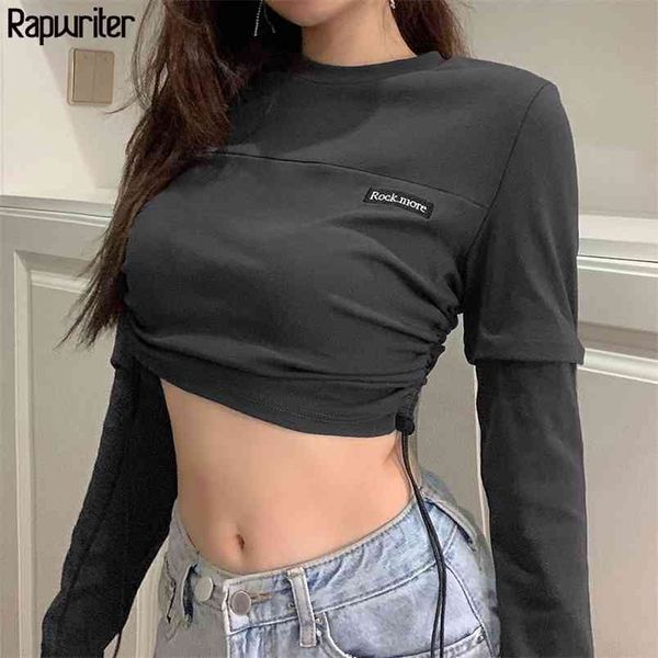 letter embroidery detachable long sleeve crop women side drawstring ruched o-neck t-shirt female tee shirt for 210510, White
letter embroidery detachable long sleeve crop women side drawstring ruched o-neck t-shirt female tee shirt for 210510, White