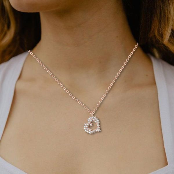 chains delicate hollow heart pendant necklace shiny round zircon bridal marriage jewelry statement necklaces for women collares mujer, Silver 
chains delicate hollow heart pendant necklace shiny round zircon bridal marriage jewelry statement necklaces for women collares mujer, Silver