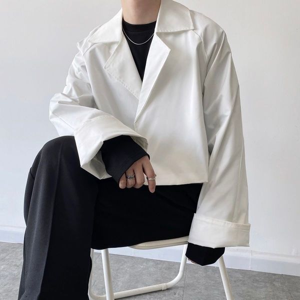 autumn personality simple short men's suit jacket 2021 new trend chic lapel black white long sleeve loose cardigan blazer, White;black
autumn personality simple short men's suit jacket 2021 new trend chic lapel black white long sleeve loose cardigan blazer, White;black