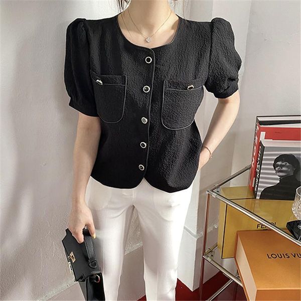 women's blouses & shirts korean version of the round neck all-match slimming small shirt solid color short-sleeved blouse women, White
women's blouses & shirts korean version of the round neck all-match slimming small shirt solid color short-sleeved blouse women, White