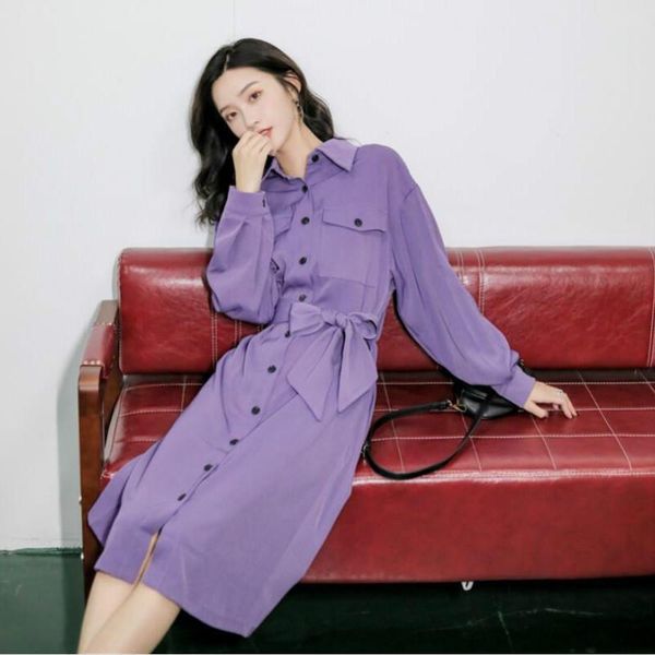 casual dresses women clothes spring autumn purple solid single-breasted lace up elegant loose lapel a-line shirt long vestidos, Black;gray
casual dresses women clothes spring autumn purple solid single-breasted lace up elegant loose lapel a-line shirt long vestidos, Black;gray