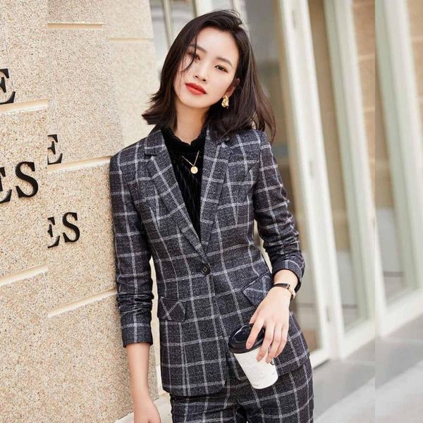 autumn winter black plaid office uniforms ladies suit with pant two piece professional business blazer set women's pants, White
autumn winter black plaid office uniforms ladies suit with pant two piece professional business blazer set women's pants, White
