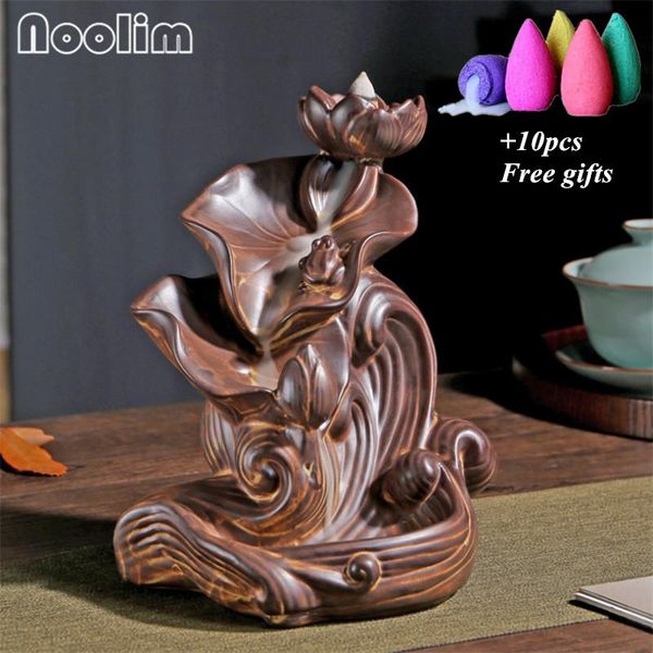 fragrance lamps ceramic lotus pond backflow incense burner creative retro smoke waterfall holder buddha home decor + 10pcs cones
fragrance lamps ceramic lotus pond backflow incense burner creative retro smoke waterfall holder buddha home decor + 10pcs cones